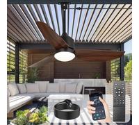 Ventilateur de plafond extérieur avec éclairage: Ventilateur suspendu en noyer de 42 pouces pour gazebo, étanche - Ventilateurs d'extérieur à brancher pour terrasse ou pergola, avec télécommande APP