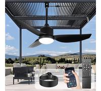 Ventilateur de plafond extérieur avec éclairage: Ventilateur suspendu noir 42 pouces pour gazebo, étanche - Ventilateurs d'extérieur à brancher pour terrasse, porche ou pergola, avec télécommande APP