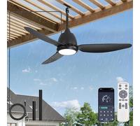 Ventilateur de plafond extérieur de 42 pouces avec lumière, ventilateurs de plafond à brancher avec étanchéité IP65, télécommande intelligente APP, moteur CC à 6 vitesses, 3CCT variable, ventilateurs