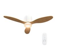 HOMCOM Ventilateur plafond avec lumière et télécommande 50 W, ventilateur de plafond silencieux et réversible 115 cm avec 3 pales 6 vitesses minuterie luminosité réglable, pour chambre salon, naturel