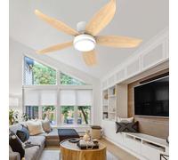 Ventilateur de plafond intelligent moderne de 106 cm avec éclairage, application/télécommande, LED à intensité variable, moteur CC silencieux à 6 vitesses, 5 pales, idéal pour chambre et salon - Fini
