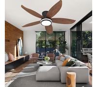Ventilateur de plafond intelligent moderne de 106 cm avec éclairage, application/télécommande, LED à intensité variable, moteur CC silencieux à 6 vitesses, 5 pales, idéal pour chambre et salon - Fini