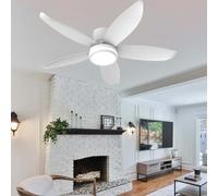 Ventilateur de plafond intelligent moderne de 106 cm avec éclairage, application/télécommande, LED à intensité variable, moteur CC silencieux à 6 vitesses, 5 pales, idéal pour chambre et salon - Blan