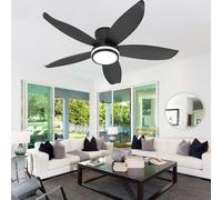 Ventilateur de plafond intelligent moderne de 106 cm avec éclairage, application/télécommande, LED à intensité variable, moteur CC silencieux à 6 vitesses et 5 pales pour chambre et salon - Noir