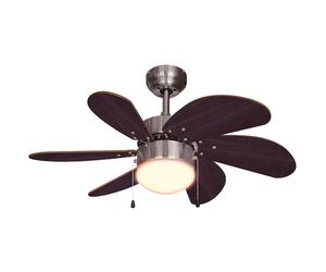 Ventilateur de plafond Interrupteur à tirette Ventilateur aller et retour Plafonnier Ventilateur, bois brun, titane, télécommande dimmable, RGB LED 4,8W 470Lm blanc chaud, DxH 75x36 cm