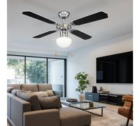 Ventilateur de plafond Interrupteur à tirette Ventilateur de plafond Aller-Retour Ventilateur 3 vitesses, pales réversibles blanc noir, douille E27, D 106,6 cm