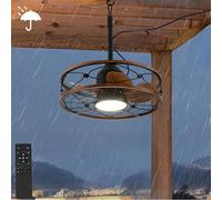 Ventilateur de Plafond IP65 Extérieur Étanche Avec Lumières et Télécommande - Plafonnier de Cage Rétro Silencieux Pour Chambre Salon Salle à Manger