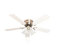 Ventilateur de plafond Kisa Deluxe AB Blanc / Erable avec éclairage Laiton antique