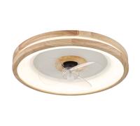 Ventilateur de plafond Lampe de plafond en bois, télécommande avant-arrière dimmable Timer, métal bois, 1x LED 2250Lm, D=50 cm