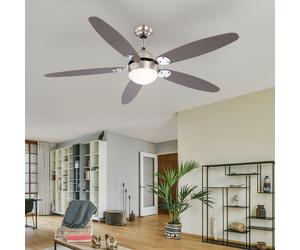 Ventilateur de plafond Lampe de plafond Retour avant 3 niveaux Interrupteur à tirette Lampe de salon, montage sur un plan incliné, 1x E14, DxH 132 x 40,6 cm