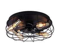 Ventilateur de plafond Lampe de salon Lampe de salle à manger, métal noir, 3 vitesses Télécommande Timer, 4 flammes E27, D 48,5 cm