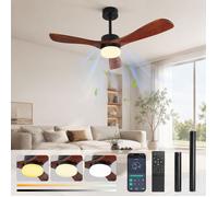 Ventilateur de Plafond LED 106cm Télécommande & Appli, Moteur DC Silencieux, 6 Vitesses, Pales Bois, Marron