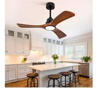 Ventilateur de plafond LED 42 pouces noir et bois 3 pales en bois télécommande interrupteur mural 6 vitesses