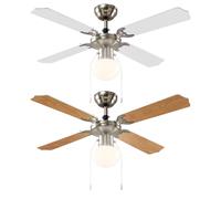 Ventilateur de plafond LED avec éclairage Lampe de plafond Interrupteur à tirette Ventilateur Pales brun blanc, métal MDF, 1x 4,9W 470lm blanc chaud, DxH 106,6x41,5 cm