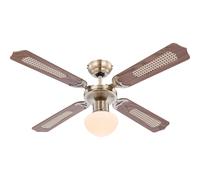 Ventilateur de plafond LED avec interrupteur à tirette Lampe de ventilateur plafond 3 vitesses Ventilateur plafonnier, marche avant-arrière, chêne tressé verre laiton antique, 1x LED 7W 560Lm, D 106,6