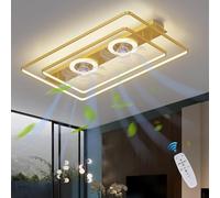 Ventilateur De Plafond LED avec Lumière, Nouveau Plafonnier Design à Double Ventilateur, Grande Lampe De Salon, Table à Manger, Ventilateur De Plafond, Télécommande Silen, Gold/90cm