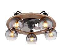 Ventilateur de plafond LED avec télécommande Plafonnier bois Lampe de ventilateur verre fumé, métal verre, 5x 6,5W 806Lumen blanc chaud, DxH 55x21,5 cm