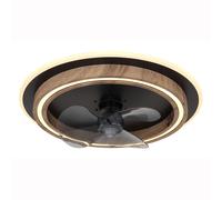 Ventilateur de plafond LED avec télécommande Plafonnier CCT dimmable Ventilateur aspect bois fumé noir, marche avant-arrière 6 niveaux, 32W 1200Lm blanc chaud froid, D 50 cm