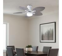 Ventilateur de plafond LED dimmable avec télécommande mode été hiver Plafonnier, gris blanc, 6 vitesses, 22W 1660lm blanc chaud froid, D 107 cm