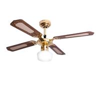 Ventilateur de plafond LED Lampe de ventilateur, mode été hiver, interrupteur à tirette 3 niveaux, verre opalin, MDF brun, 1x E27, D 105 cm