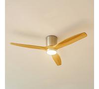 Ventilateur de plafond LED Lucande Faipari, nickel, DC, silencieux, 132 cm Faipari, bois clair, Salon / Salle à manger, Bois, Moderne