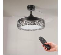 Ventilateur De Plafond Led Noir Aqua 66W Avec Lumière, Télécommande, Faible Consommation, Moteur Dc 30W+Lumière Led 36W, 6 Vitesses,