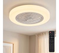 Ventilateur de Plafond LED Plafonnier Dimmable Rond Blanc Lumière Nuit Minuteur