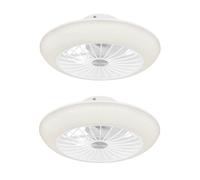 Ventilateur de plafond LED silencieux Ventilateur Plafonnier Chambre à coucher, fonction mémoire, 18 watts LED 1400lm 3000K, DxH 30x12 cm, set de 2 pièces