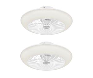 Ventilateur de plafond LED silencieux Ventilateur Plafonnier Chambre à coucher, fonction mémoire, 18 watts LED 1400lm 3000K, DxH 30x12 cm, set de 2 pièces