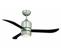 Ventilateur de plafond Loft avec éclairage et télécommande, revêtement nickel satiné, pâles noires, 112 cm