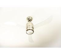 Ventilateur de plafond Loft avec éclairage et télécommande, revêtement nickel satiné, pâles transparentes, 112 cm