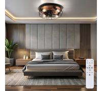 Ventilateur de plafond avec télécommande Lampe de plafond Ventilateur de salon imitation bois, métal noir, minuterie 3 vitesses, douilles 4x E27, D 48 cm