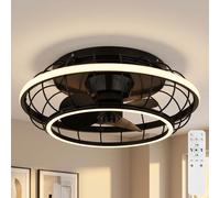 Ventilateur de plafond plafonnier noir lumière de salon dimmable, anneaux LED télécommande minuterie CCT, LED 30W 1300lm 2700-6500K, DxH 50x18 cm