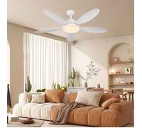 Ventilateur de plafond lumineux 132cm 5 pales blanc, fonction inversion 6 vitesses, éclairage LED dimmable, commande APP, blanc