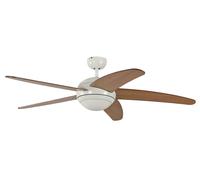 Ventilateur de plafond Melton par Pepeo avec eclairage et télécommande incluse revêtement blanc, pâles en miel-érable, 132 cm