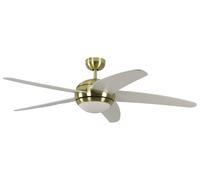 Pepeo Ventilateur de plafond Melton – éclairage, télécommande, finition laiton, pales blanches 132 cm