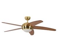 Ventilateur de plafond Melton par Pepeo avec eclairage et télécommande incluse revêtement laiton, pâles en érable-miel, 132 cm