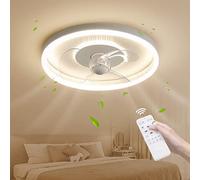 Ventilateur de plafond moderne à LED à intensité variable - Faible bruit - 6 vitesses - Avec minuterie et fonction mémoire - Design rond élégant pour salon et chambre à coucher (50 x 9 cm, 36 + 16 W)