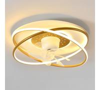 Ventilateur de plafond moderne avec éclairage LED 48 W, 6 vitesses, rotation à 360°, silencieux et à intensité variable, idéal pour chambre, salle à manger ou chambre d'enfant. Il est doté d'une télé