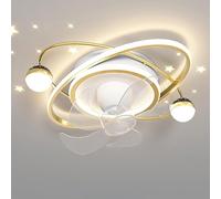 Ventilateur de plafond moderne pour chambre à coucher avec lumières LED, montage encastré, style milieu du siècle, projection d'étoiles, télécommande, profil bas, pour salon, salle à manger pour enfa