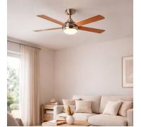 TECHBREY Ventilateur de Plafond Navy silencieux avec telecommande et 3 Vitesses, Minuterie, Couleur Bois-Nickel 110cm Moteur AC