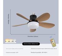 Ventilateur de plafond - NOBRAND - Fleur - 40 W - Silencieux - Télécommandé - Bois Noir