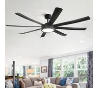 Ventilateur de plafond noir de 72 pouces avec lumière, télécommande de moteur à courant continu, vitesse réversible à 6 vitesses, salon, terrasse, intérieur et extérieur