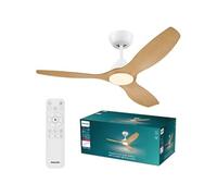Philips Ventilateur de plafond Olas – LED intégrée 35 W, télécommande, Ø132 cm Blanc/Bois