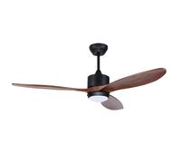 Ventilateur de plafond Ovalim 132cm en noyer avec commande à distance de la lampe, Ventilateur de plafond intelligent à trois feuilles pour le salon