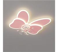 Ventilateur de Plafond Papillon Moderne avec Éclairage Silencieux 3 Vitesses Intensité Lumineuse Réglable En Trois Couleurs Télécommande Incluse Rose Nordique pour Chambre Chambre D'Enfant Ou Sal