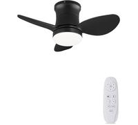 Ventilateur De Plafond Petit Silencieux Dc Ventilateur Plafond Avec Lumiere 6 Vitesse Réversible 3 Pales,Mini Led,Minuterie (Noir)