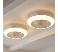 Ventilateur de Plafond Plafonnier 3 Niveaux Mémoire Blanc Glacière Rond LED 2er