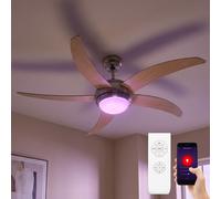 Ventilateur de Plafond Plafonnier Bois Télécommande Smart Accueil App RGB LED