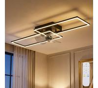 Ventilateur de Plafond Plafonnier Lampe Chambre Noir LED Télécommande Dimmable